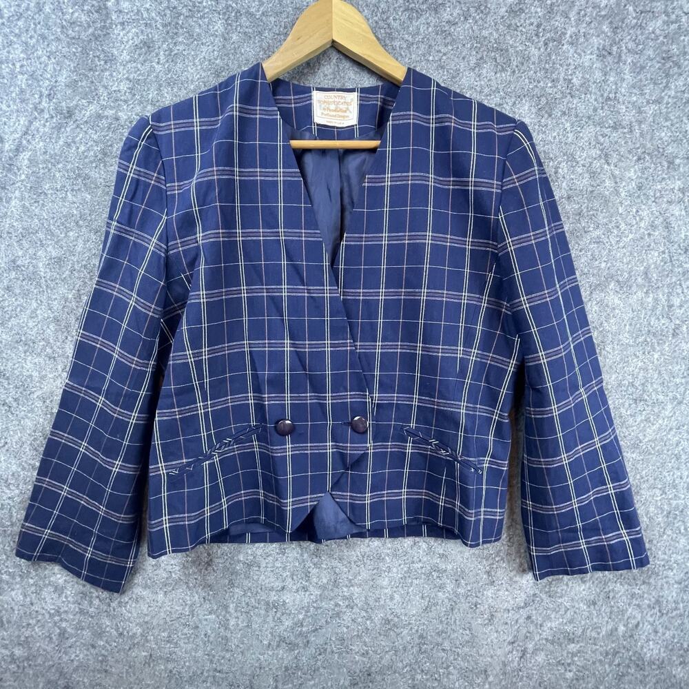 Vtg Country Sophisticates By Pendleton Blazer Womens 12 Blue Plaid Academia Nerd